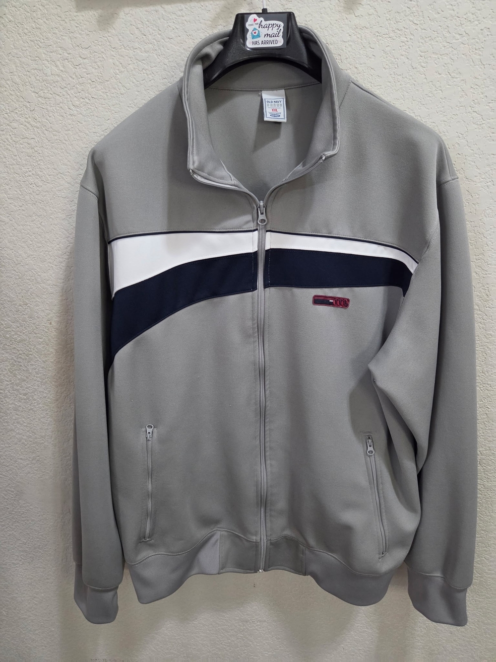 Y2K Old Navy Gray Performance Zip Jacket with Navy and White Accents
